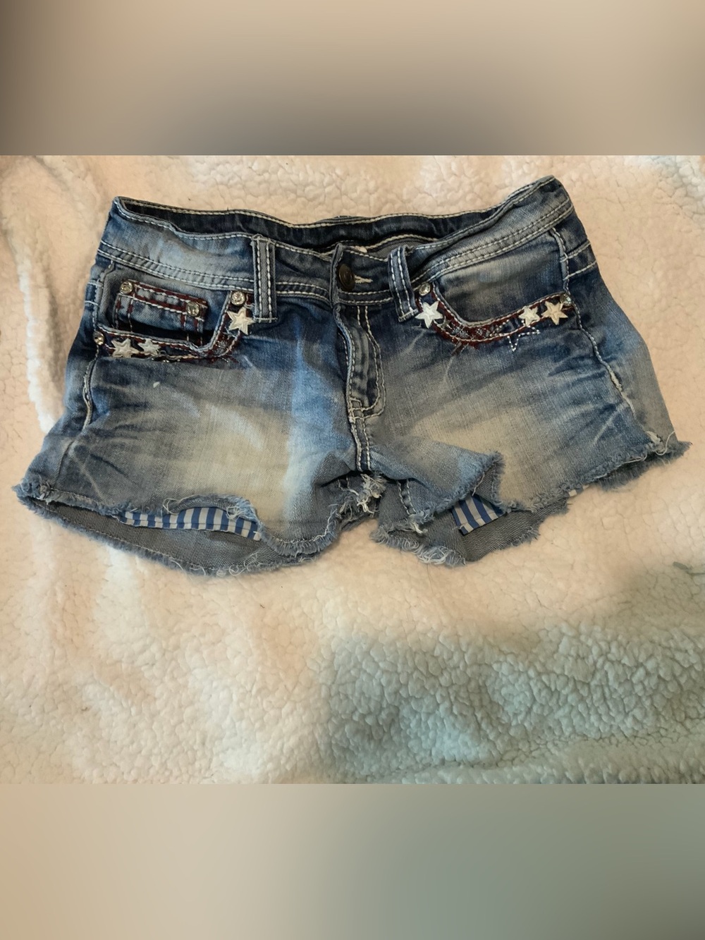 Shyanne Light Blue Distressed Denim Shorts with Star Trim